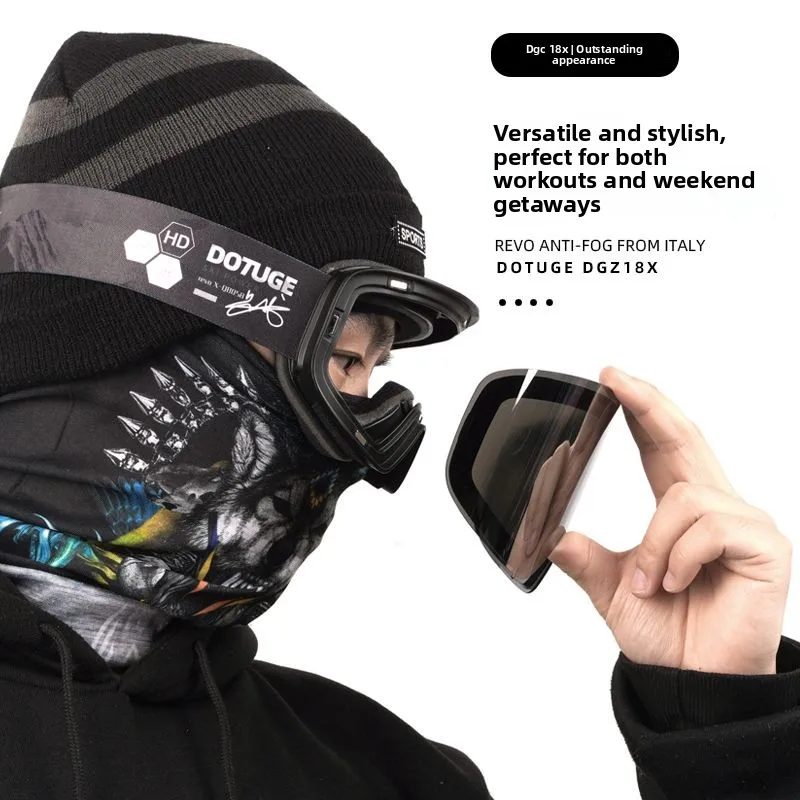 Original Anti-fog Cylindrical Magnetic Goggles Day and Night, Adult Double-layer Mountaineering Snow-brightening Ski Glasses