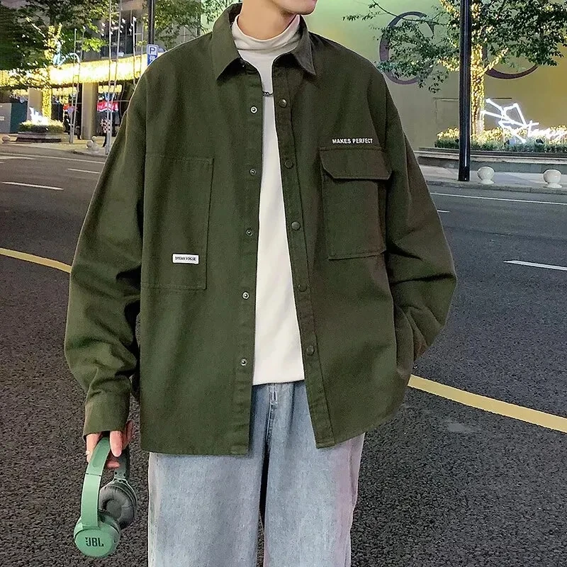 

Men's Shirt Jacket Spring Autumn High Quality Loose Youth New Workwear Cardigan Jacket Japanese Casual Spring Clothing