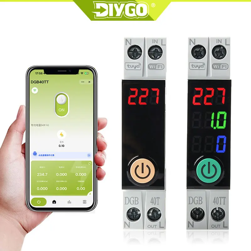 1P 63A Tuya Smart WiFi Circuit Breaker Timer Power Energy kWh Current Meter Over Under Voltage Protector Remote Control Switch
