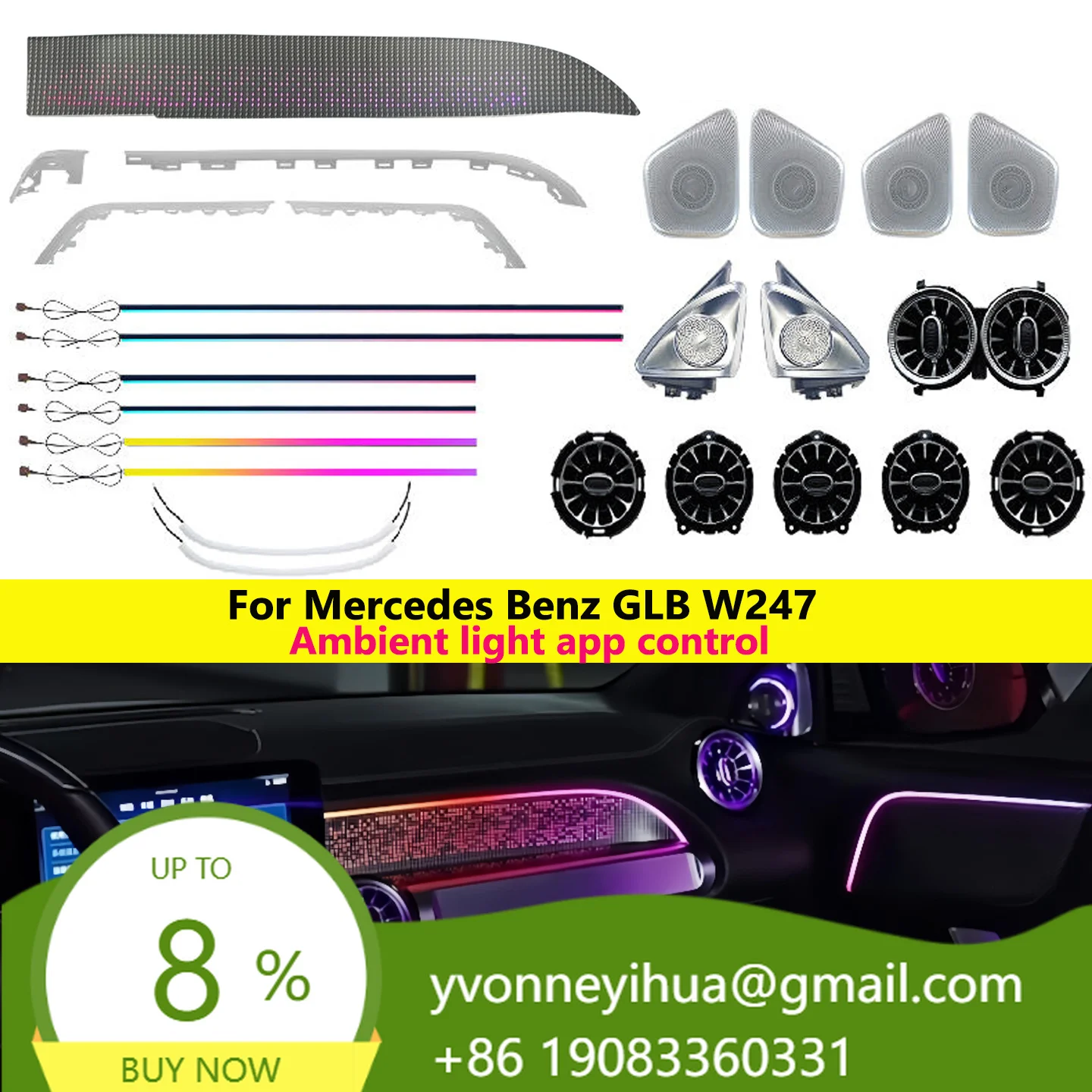 Autowellus RHD Active Rainbow LED Kit Fits Mercedes GLB W247 Dashboard Door Contour Saddle Light Original MMI Control Trim