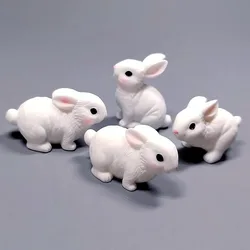 Artificial White Rabbits Easter Decoration Simulation Small Bunny Fairy Garden Figurines Toy DIY Accessories for Dollhouse