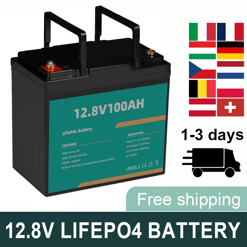 12V 100Ah LiFePO4 Lithiumbatterie Eingebautes 100A BMS für Wohnmobile Golfwagen Boot