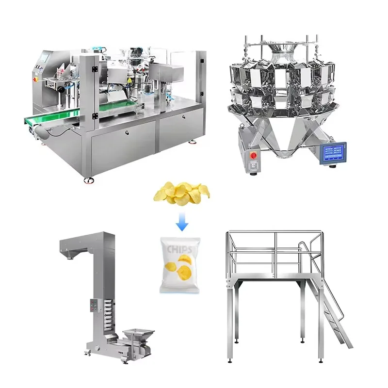 Customized 8 Station Premade Bag Automatic Packing Machine Auto Weighing Vacuum Sealing Food Packaging Production Line