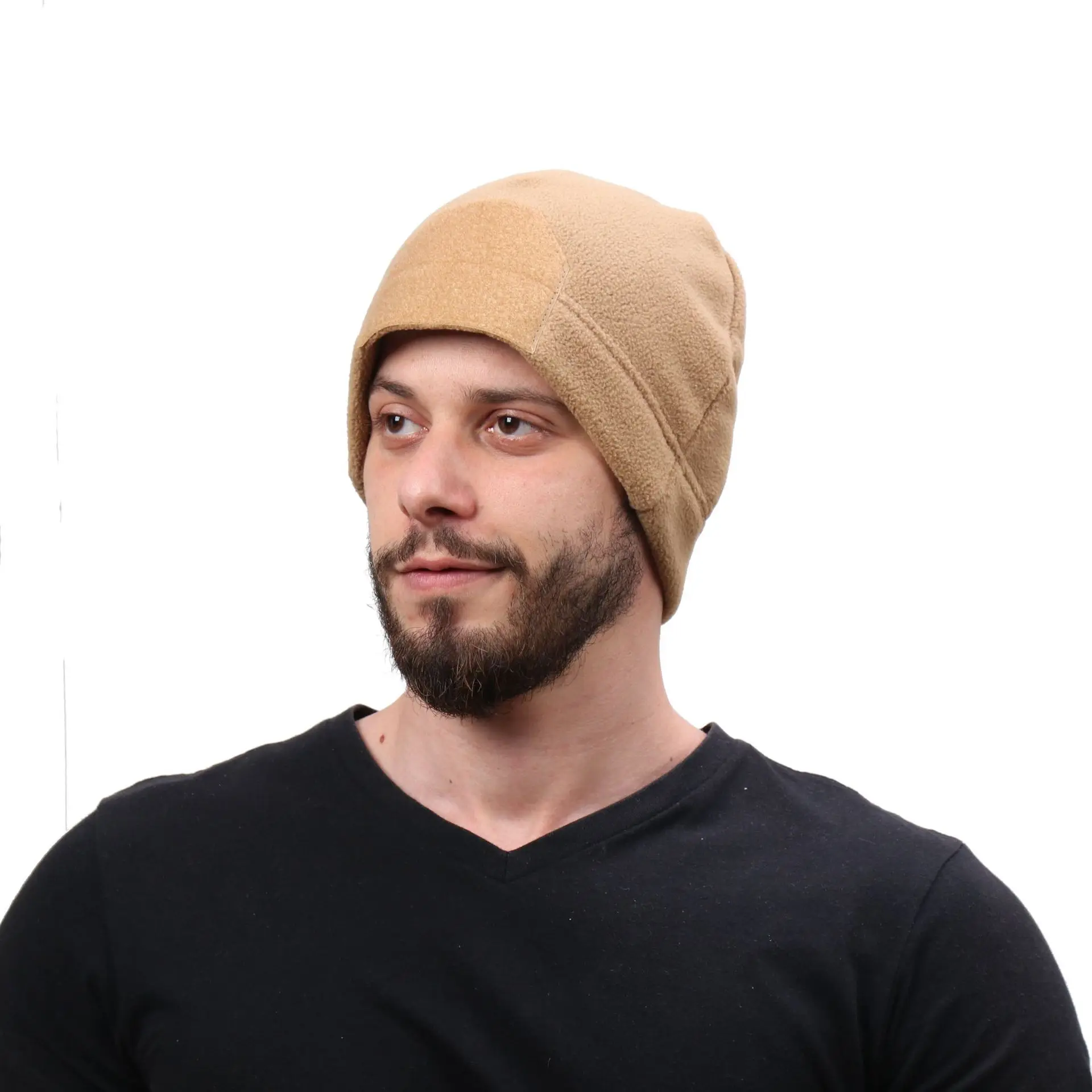 Fleece Winter Hat With Hook‑and‑Loop Strap, Warm Windproof Tactical Cap for Outdoor Field Activities
