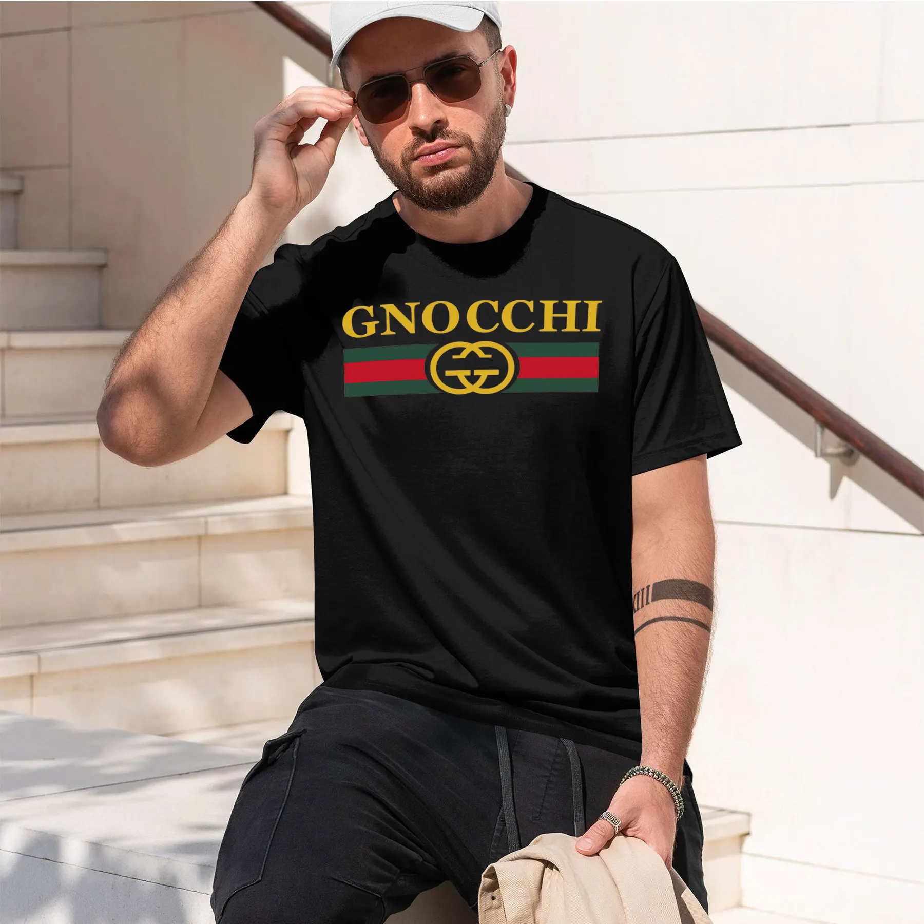 Camiseta de manga corta estampada para hombre, modelo 2026, GNOCCHI, moderna y casual. Con diseño artístico, es perfecto.