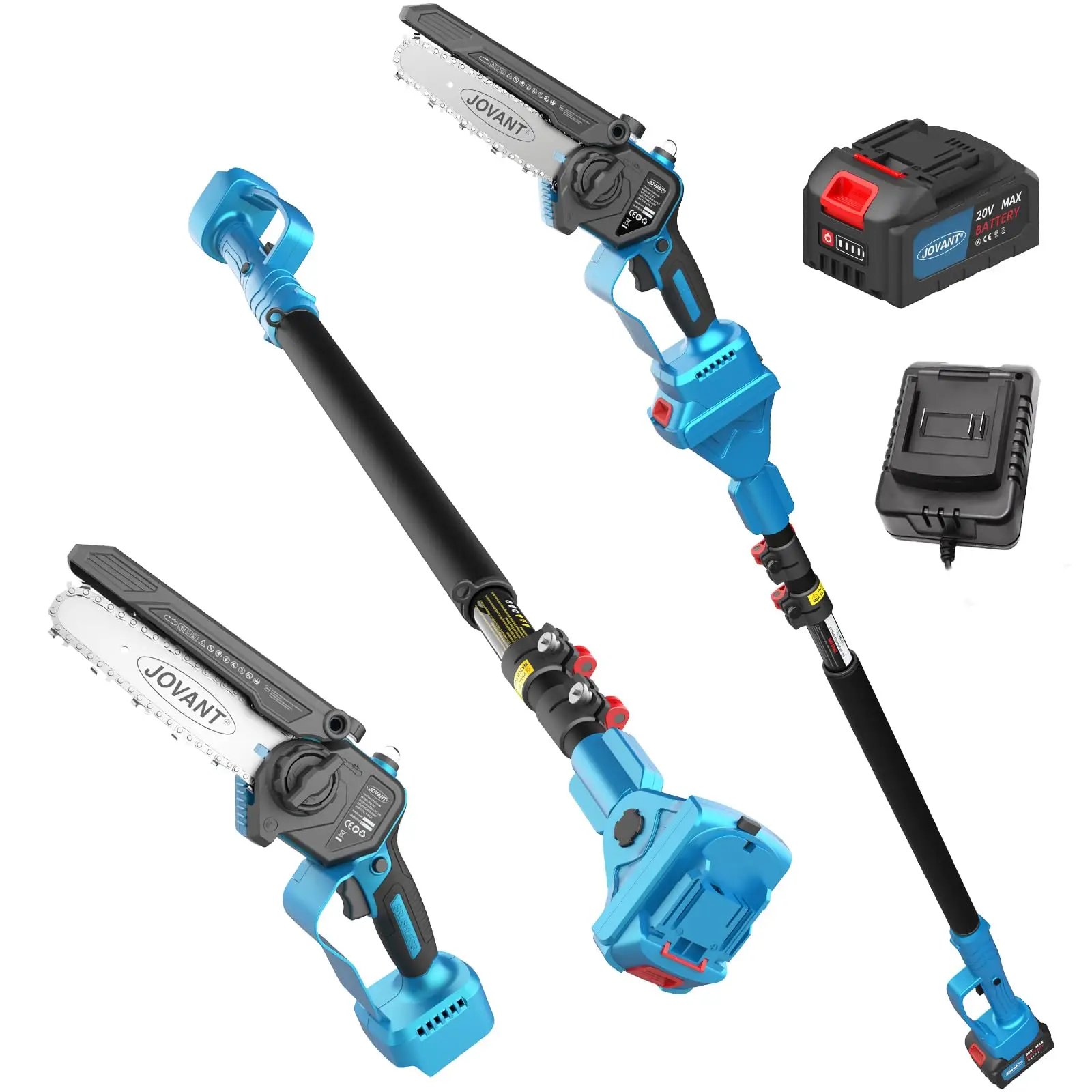 2-in-1 Pole Saw 6 Inch Cordless Handheld Chainsaw, Powered Electric Chain Saw for Tree Trimming Branch Cutting Wood Pruning 15