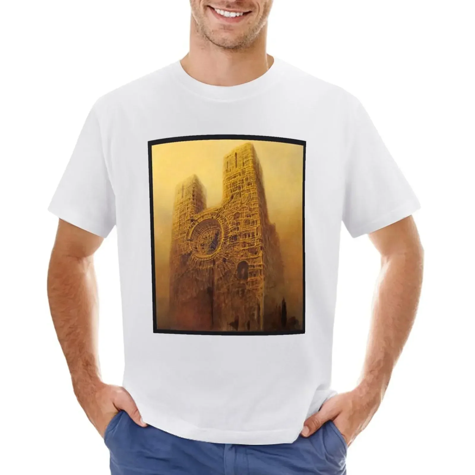 Beksinski Tower T-shirt oversized cute tops plus sizes t shirts for men pack