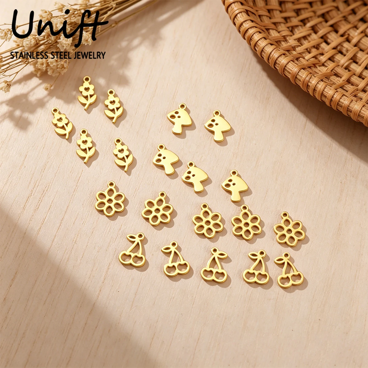 Unift 5 ピース/ロット桜の花キノコペンダントステンレス鋼チャームジュエリー作成用ネックレスイヤリング作成アクセサリー 1
