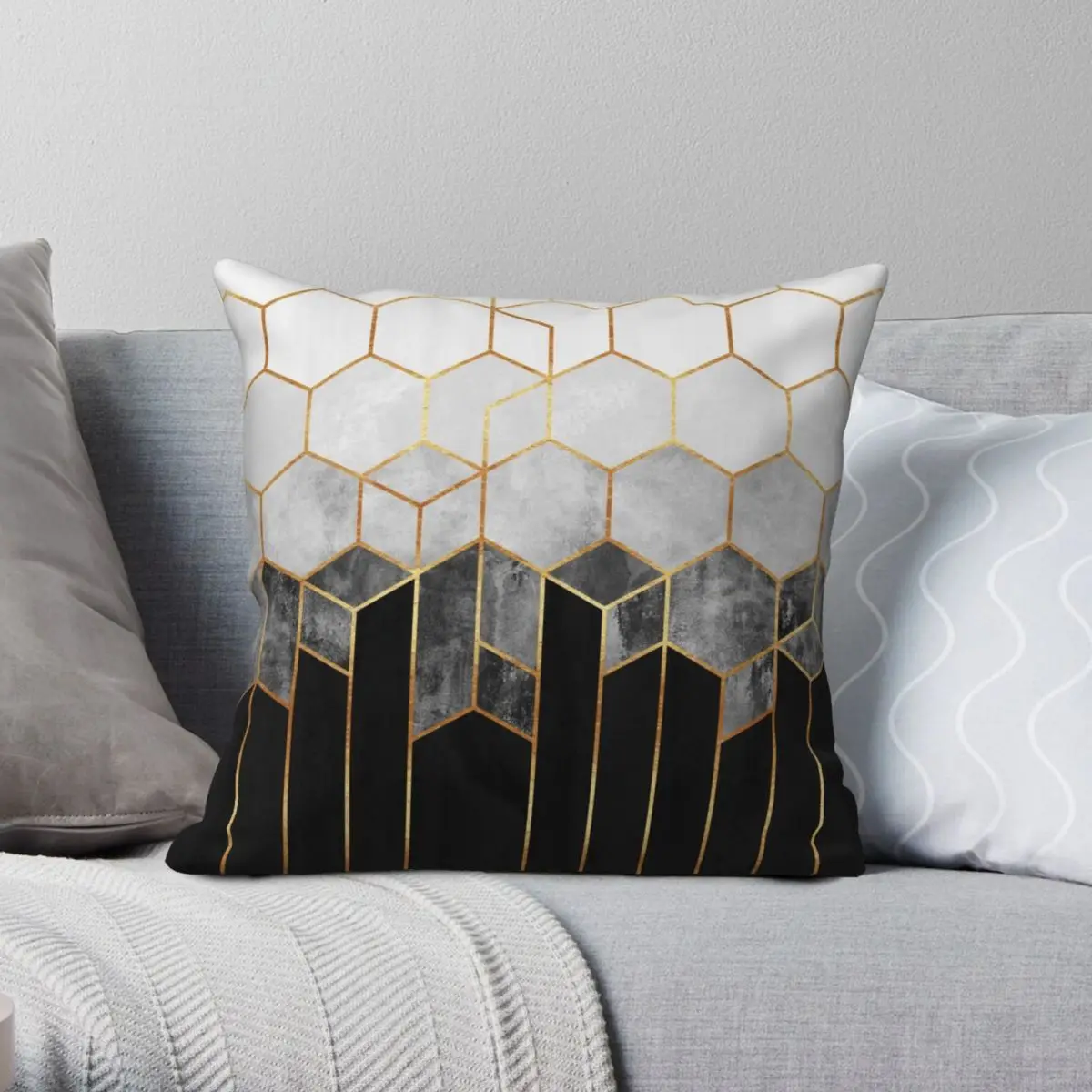 

Abstract Charcoal Hexagons Square Pillowcase Polyester Linen Velvet Creative Decorative Throw Pillow Case Car Cushion Cover 18"