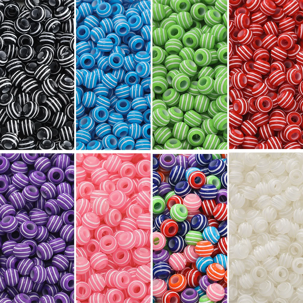 

50pcs/Lots 10mm Acrylic Striped Beads Big Hole Spacer Beads for DIY Necklace Bracelet Phone Chain Jewelry Making Supplies