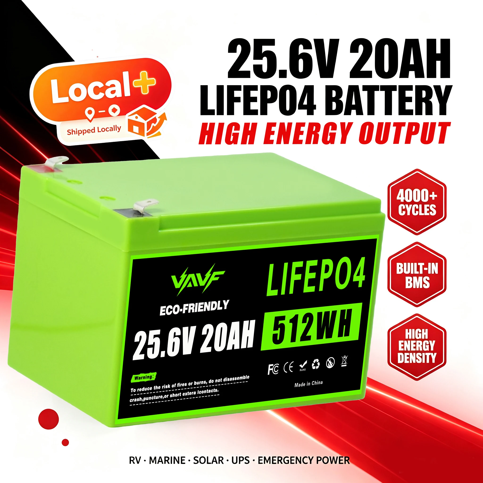 24V 20000mAh LiFePO4-Akkupack mit integrierter BMS-Schutzplatine, lokales + europäisches Lager für Solarenergiespeicher, Wohnmobile, Boote, Außenüberwachung, Fischfinder, medizinische Geräte, schnelle
