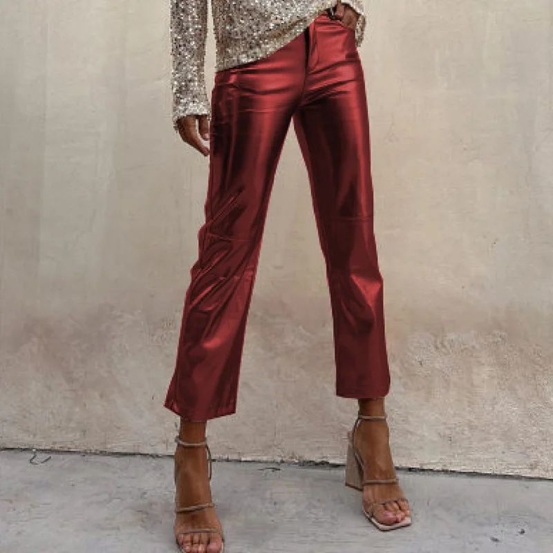 2024 New Spring Bright Slim Long Pants Office Casual Zipper Pocket Straight Pants Women Fashion Streetwear Multi Color Trousers