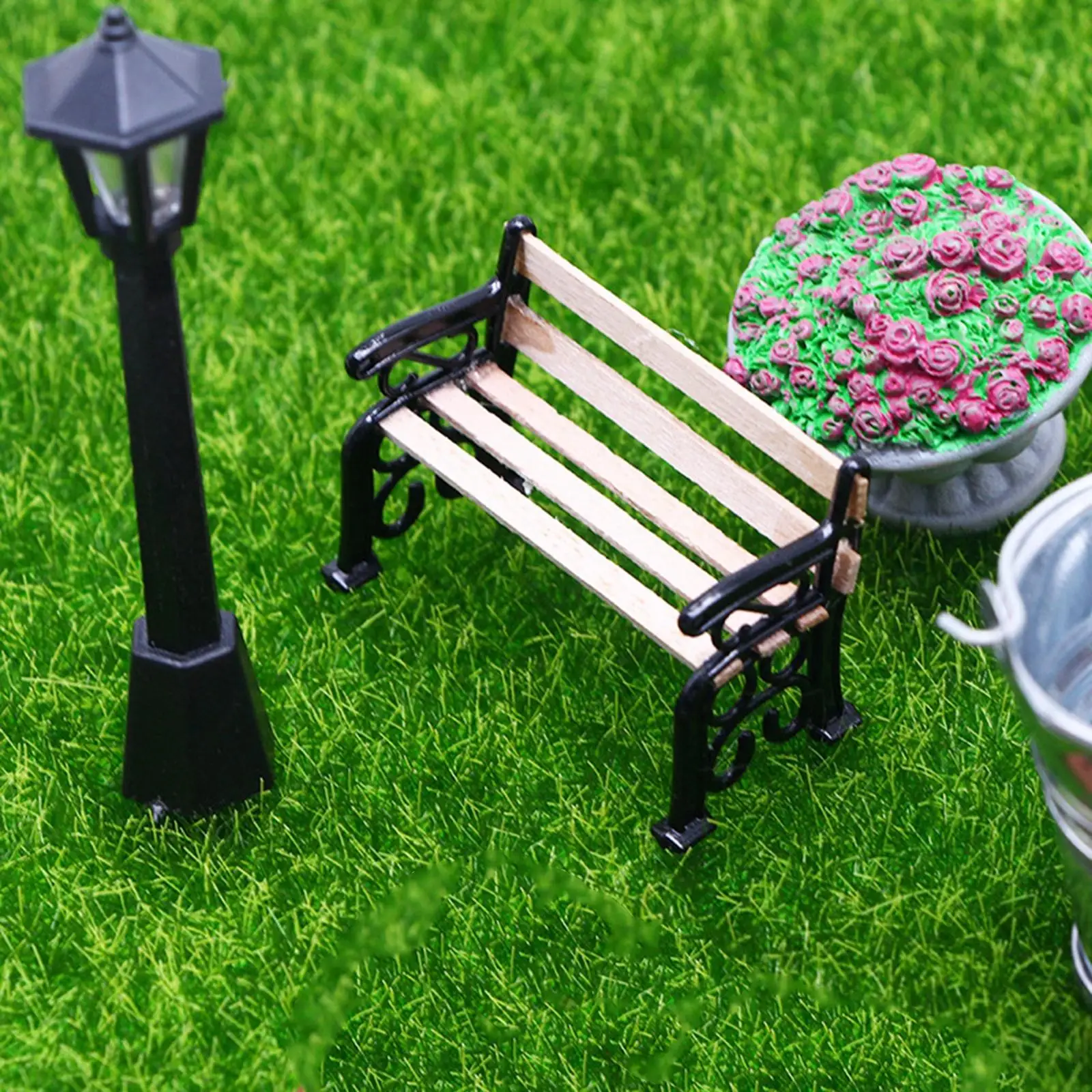 1:12 Miniature Fairy Garden Accessories Street Light Boots Bucket Chair Dollhouse Garden Decor Set for Backyard Decoration