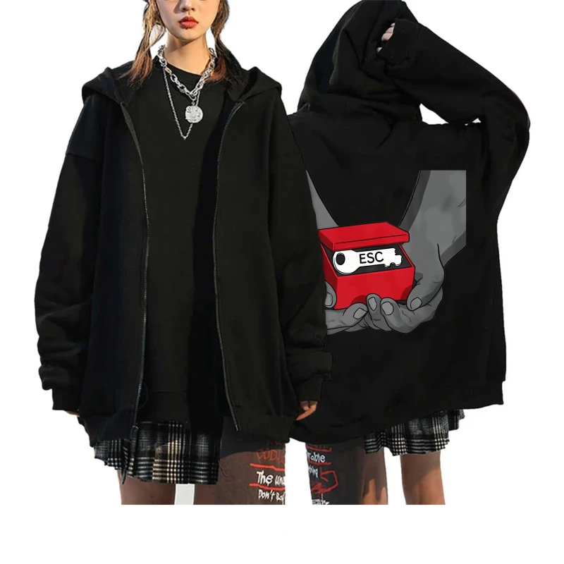 سترة رجالية بغطاء للرأس مطبوعة برسوم كارتونية سوداء لملابس الشارع غير الرسمية في الهواء الطلق #1