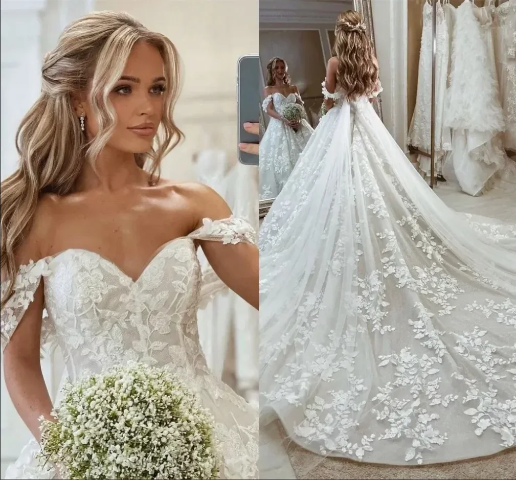 

Gorgeous Lace Wedding Dresses Arabic Dubai Elegant Off Shoulder Backless Appliques D Flora Long Train Bridal Gowns Vestidos Cust