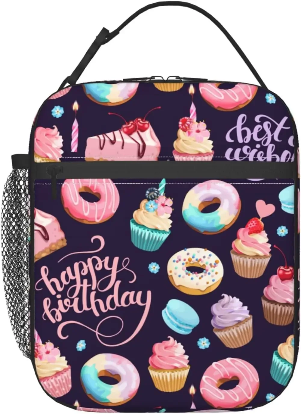 Cute Cupcakes Donuts Lunch Bags for Men Women Reusable Insulated Thermal Lunch Box Portable Tote Bag Cooler Picnic Bag