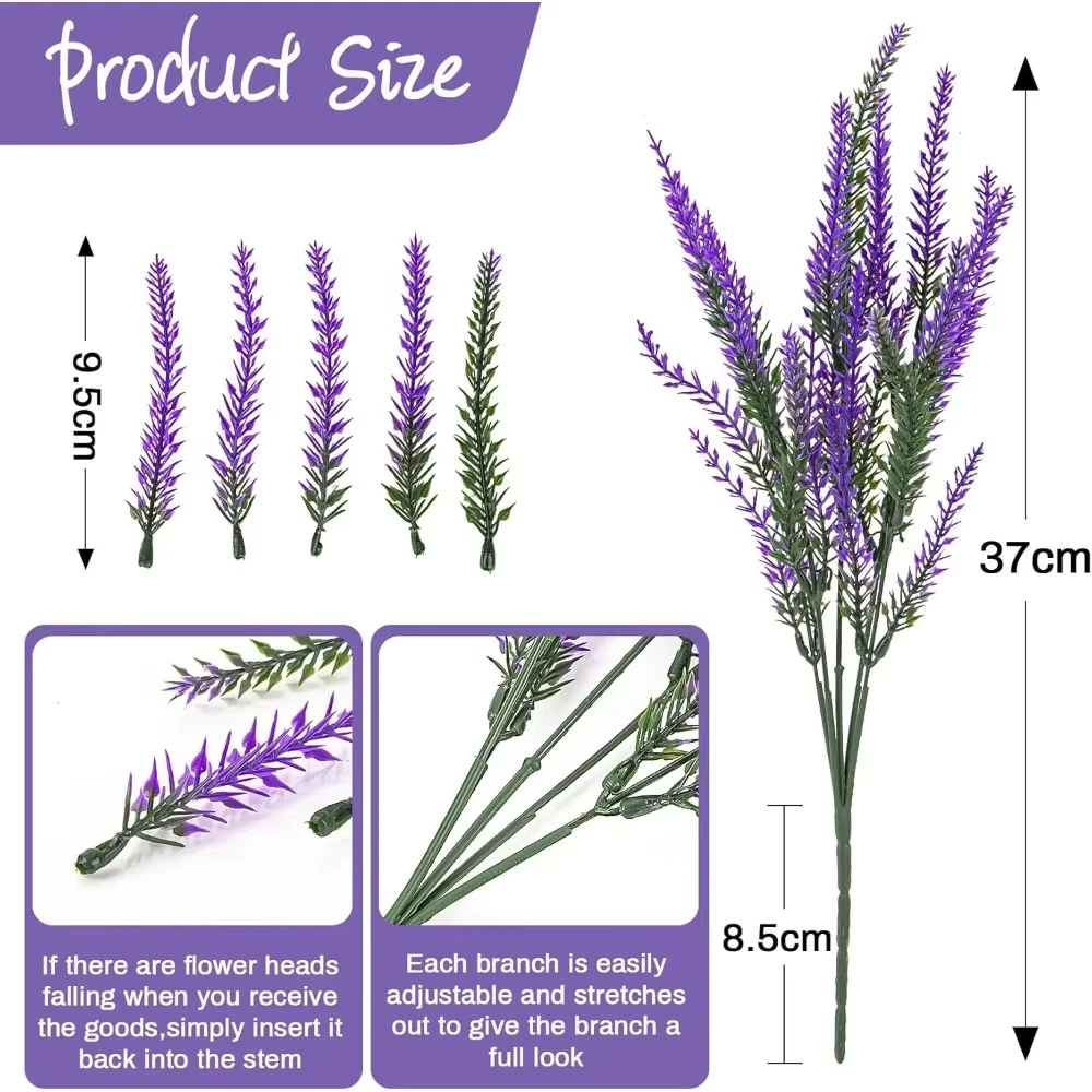 5Pcs Artificial Lavender Flowers Heads DIY Fake Flowers Bouquets Home Room Decor Party Garden Table Wedding Decor Outdoor Plants 6