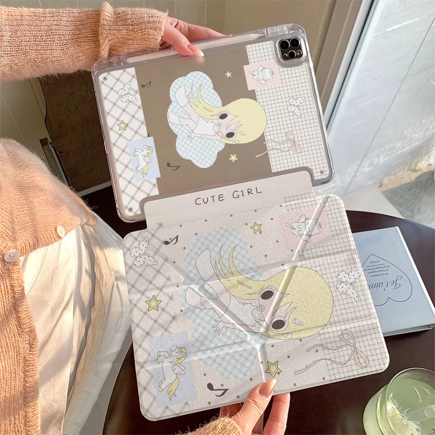 Angel Wing Girl New Rabbit Pony Polka Dot Tablet Case For iPad Pro 13 11th A16 12.9' 10 9 8 7 6 Th Air 3 2 1 Mini 7 6 5 4 Cover