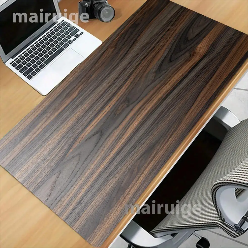 Dark Ebony Wood Grain Gaming Mouse Pad Thick Rubber Smooth Cloth Surface Precision Tracking For Dark Office