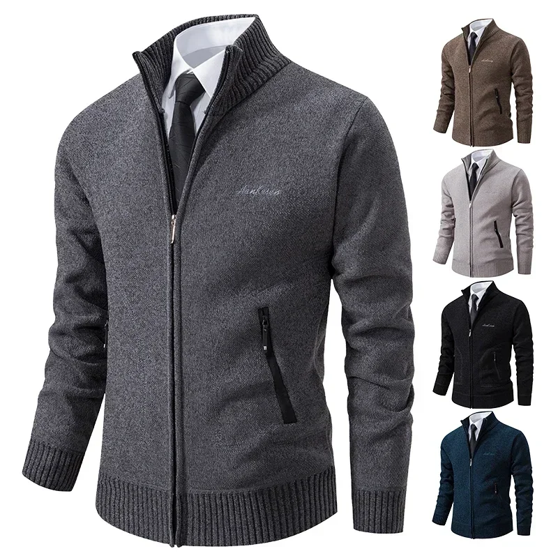Knitwear Spring and Autumn Men's Stand-up Collar Thick Warm Cardigan Sweater Winter Loose Casual Coat