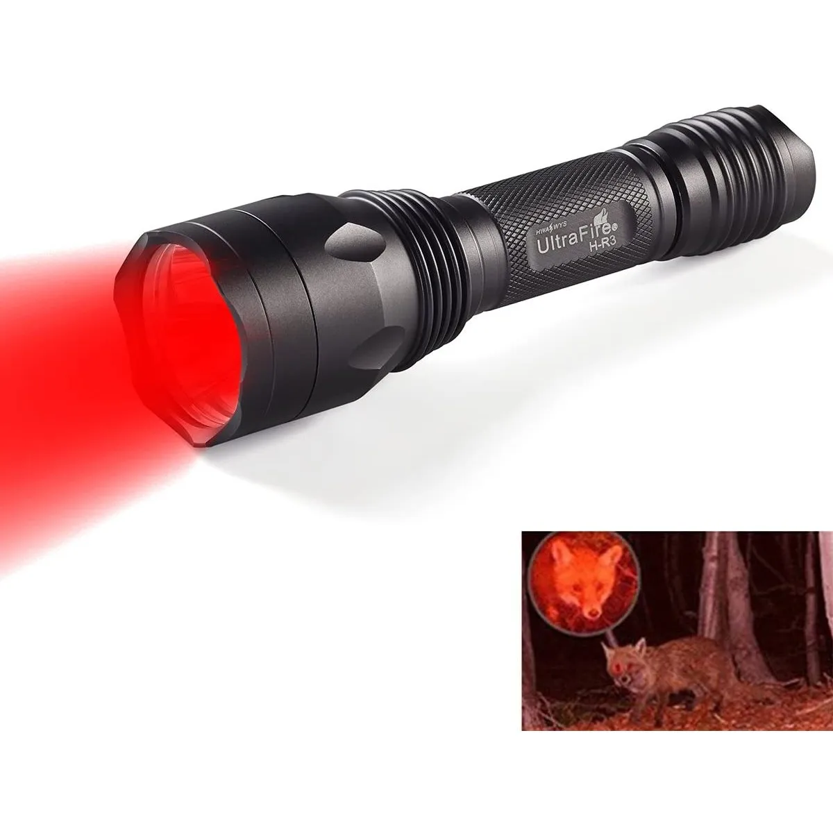 UltraFire H-R3 Red Hunting Flashlight 650LM 256 Yards Single Mode Tactical LED Torch Night Predator Light for Hog Coyote Varmint