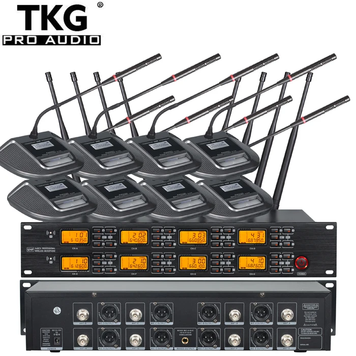 TKG audio UR-8000C 640-690mhz UHF 8 channels gooseneck desk audio equipment meeting conference microphone system