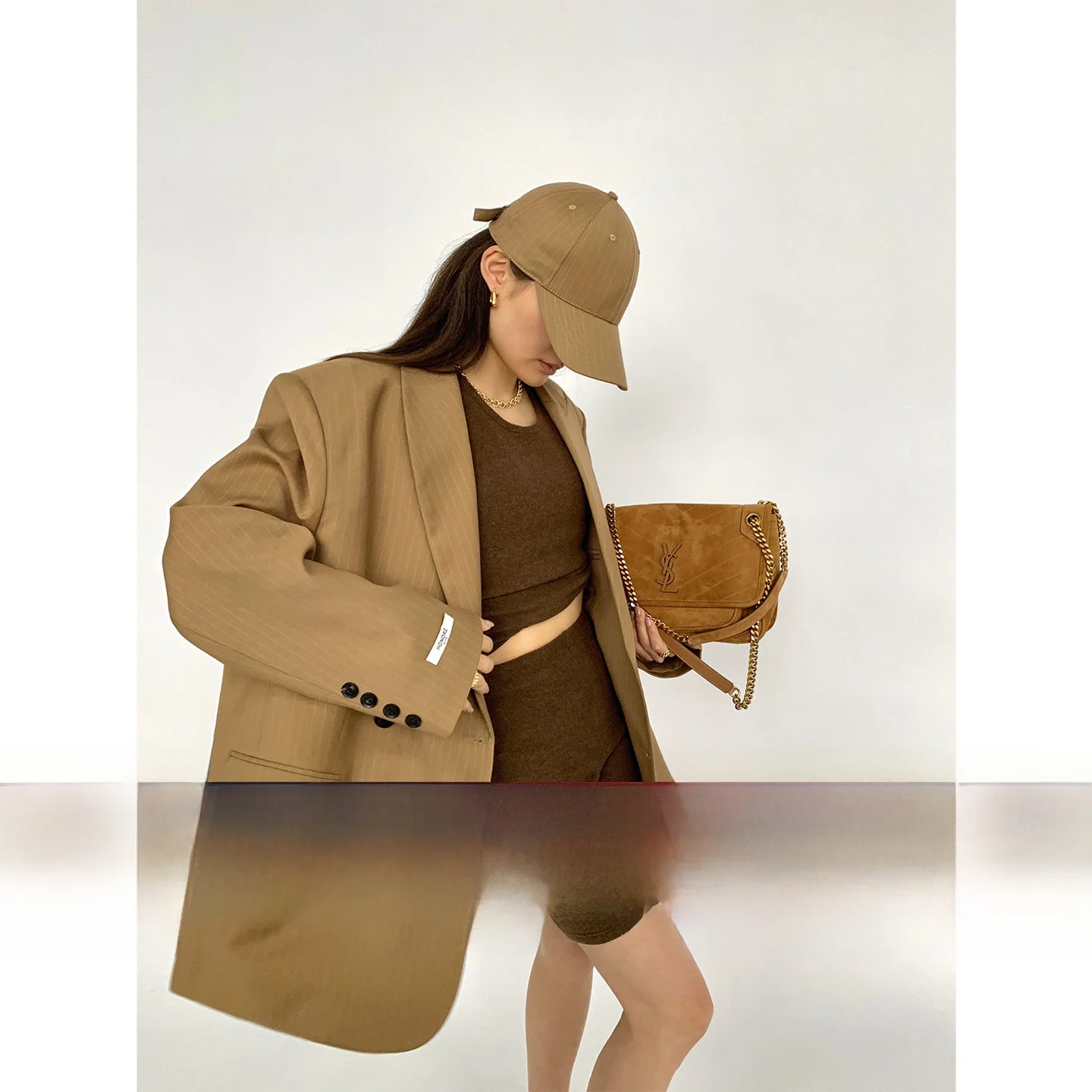 

egu Yue Original Striped Casual oulder Pad Women's Suit Jaet High-End Feel Spring 2023 Commute Sle Long Sve