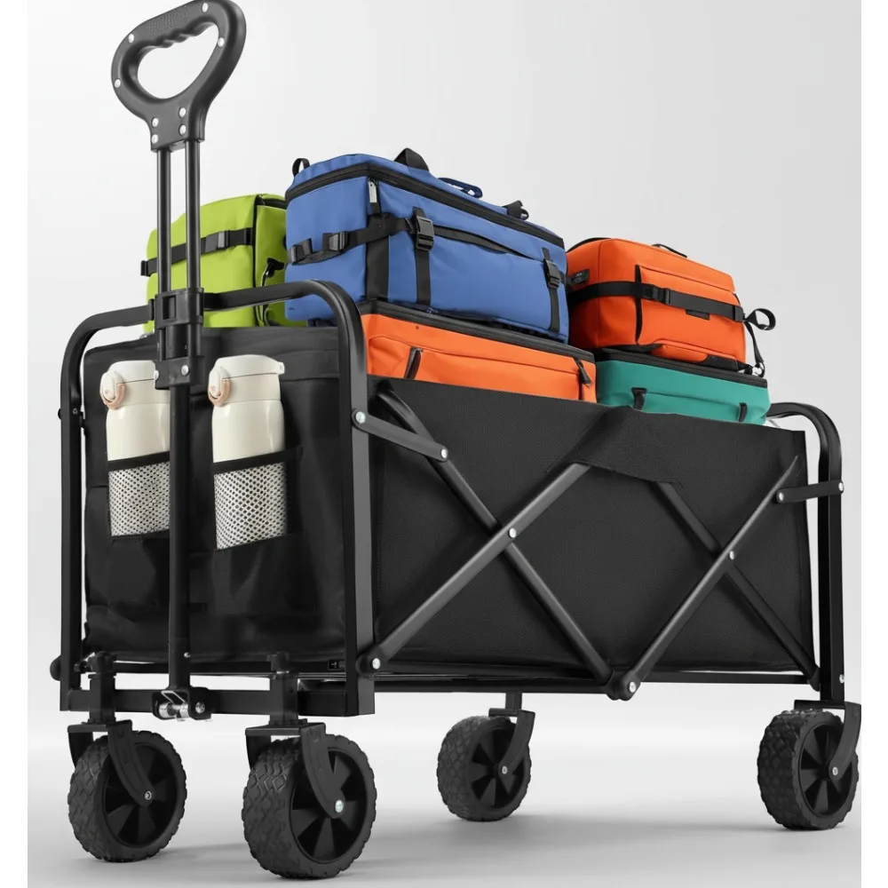 

Heavy Duty Collapsible Wagon Cart 220lbs Foldable Portable All-Terrain Wheels Utility Beach Shopping Camping Black