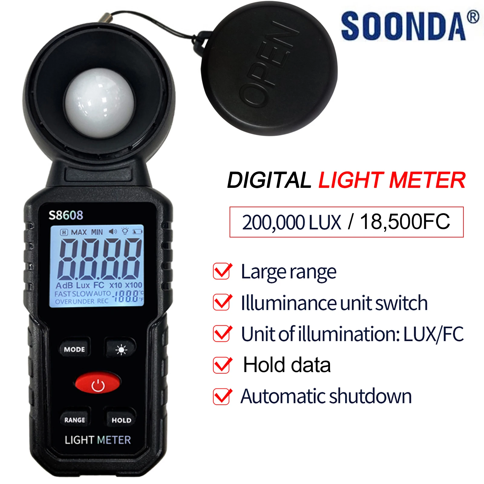 Digital Illuminance Light Meter Tester 200,000Lux Meter Luxmeter Lighting Intensity Brightness Measurement Tool Photometer