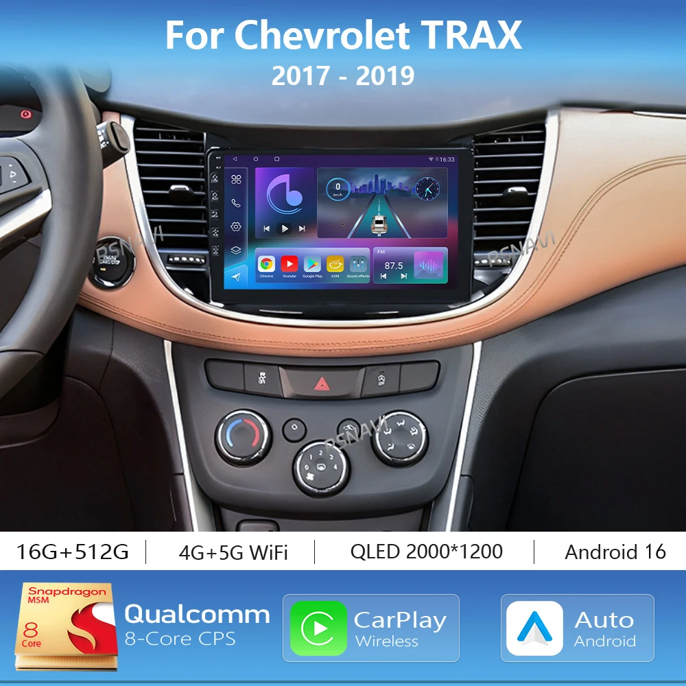 Radio Multimedia para Auto con Pantalla 2K y Android 16 Carplay para Chevrolet TRAX 2017 2018 2019, WIFI+4G DSP, Autoradio Estéreo