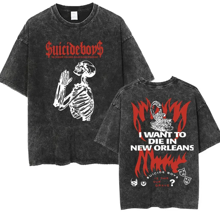 Suicideboys I Want To Die in Orleans 2025 Album T Shirt Men's Punk Hip Hop Vintage Washed Short Sleeve T-shirt Unisex Streetwear