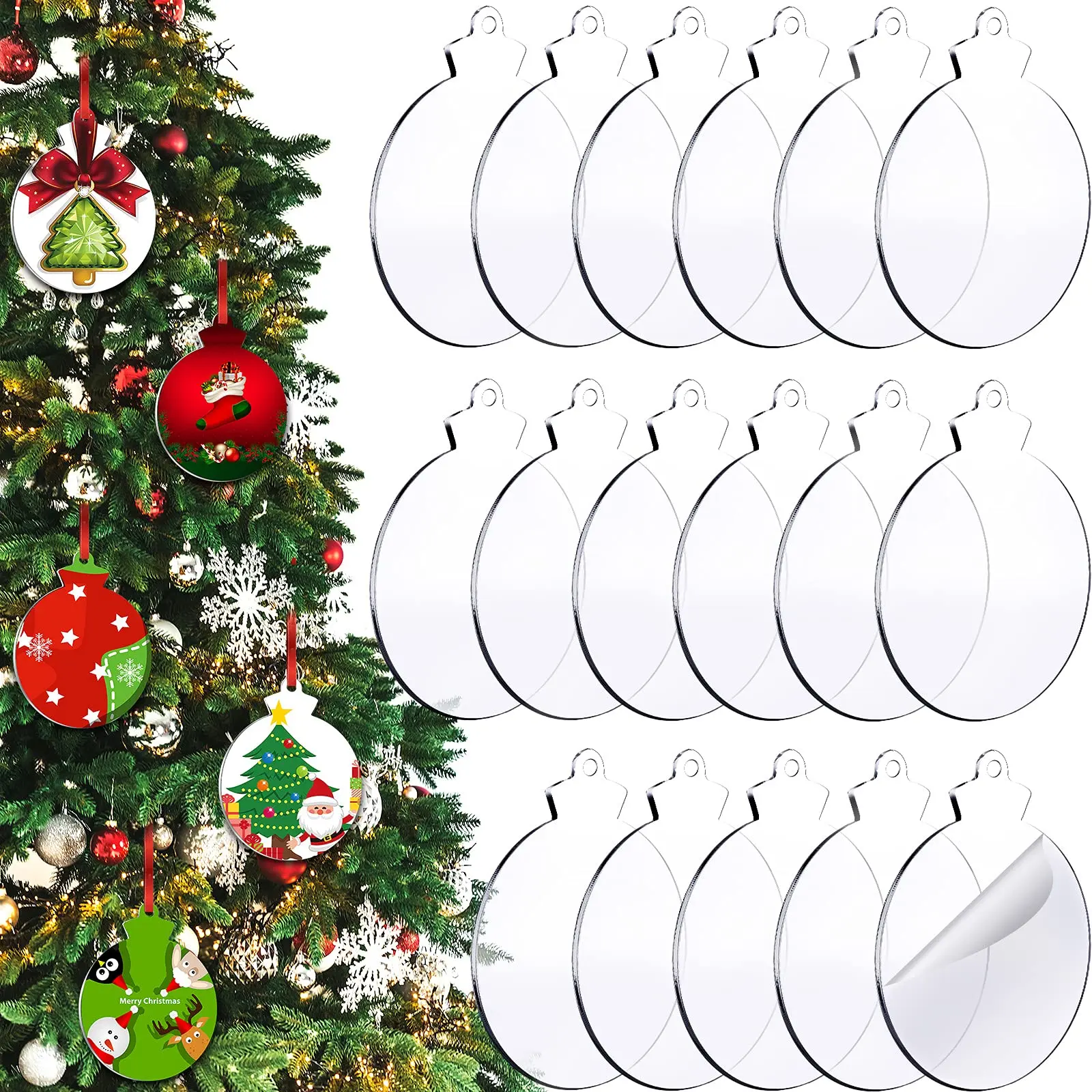 

30Pcs/Set Clear Acrylic Christmas Ornaments Round Acrylic Blanks Discs DIY Blank Clear Christmas Acrylic Ornament With Hole