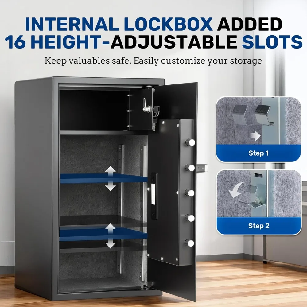 Großer Safe für Zuhause, 3,9 Cub-Fingerabdruck-Sicherheitssafe mit LCD-Display, Dual-Alarm, verstellbare Regale, Wandmontage, Sicherheitsbox