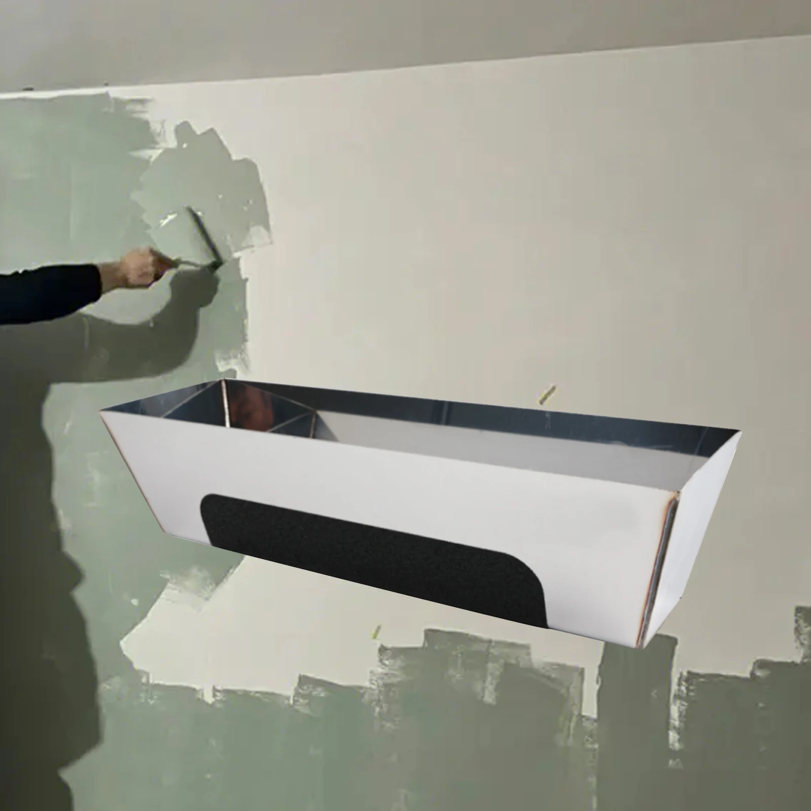 Stainless Steel Mud Pan Smooth Manual Tool Practical Durable with Anti Slip Pad Plastering Plasterers for Carpentry Handmade