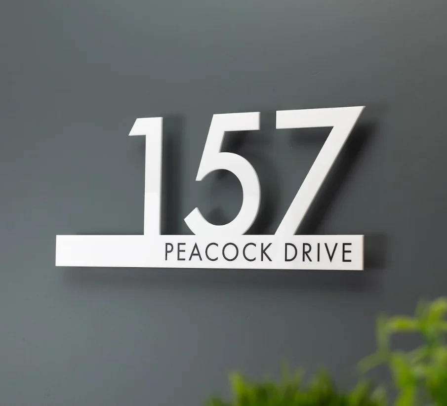 Custom Modern Style Acrylic Door Number Signs Printed Address Signage Acrylic Plaque For Outdoor