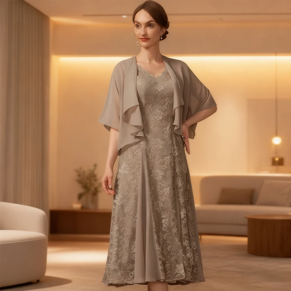 

Champagne Strapless Mother of Bride Dresses for Women Short Sleeve Wedding Party Gown with Lace 2025 New Summer Vestido De Noche