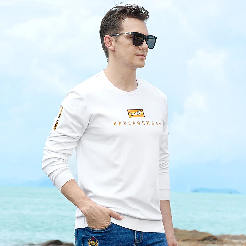 New Men\'s Full Sleeve  Round Neck T Shirt Autumn Underwear Clothes Bruce&Shark Fashion Casual Cotton Loose Style Big Size 4XL