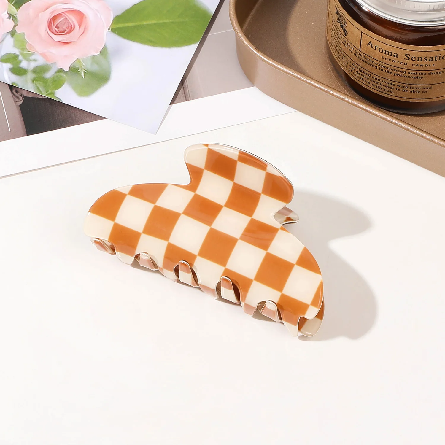 1Pcs Checkerboard Grid Hair Clips, Back of The Head Plate Hair Grab Clip Ponytail Shark Clip Suitable for Thin Thick Hair