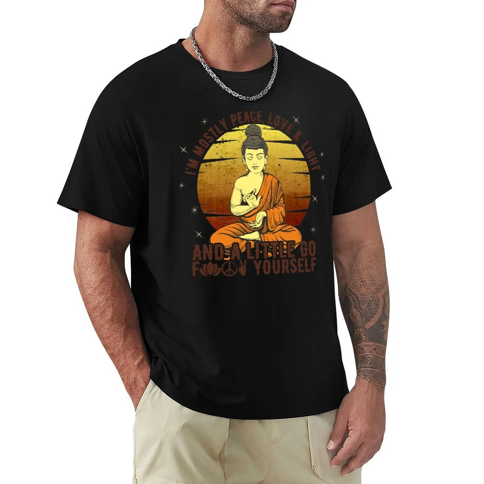 I'm mostly Peace Love and Light and a Little Go Yoga Funny Quote Meditation Humor Vintage Buddha T-Shirt Trend Art Print T-Shirt