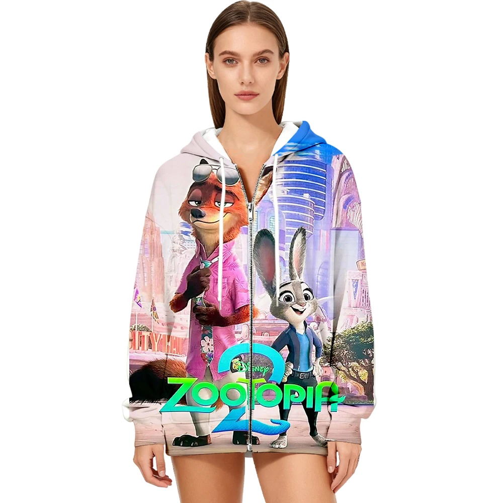 المرأة الشتاء المتضخم مقنعين زمم البلوز Zootopia 2 جودي ونيك مطبوعة Y2K نمط ملابس الشتاء النسائية العصرية #1