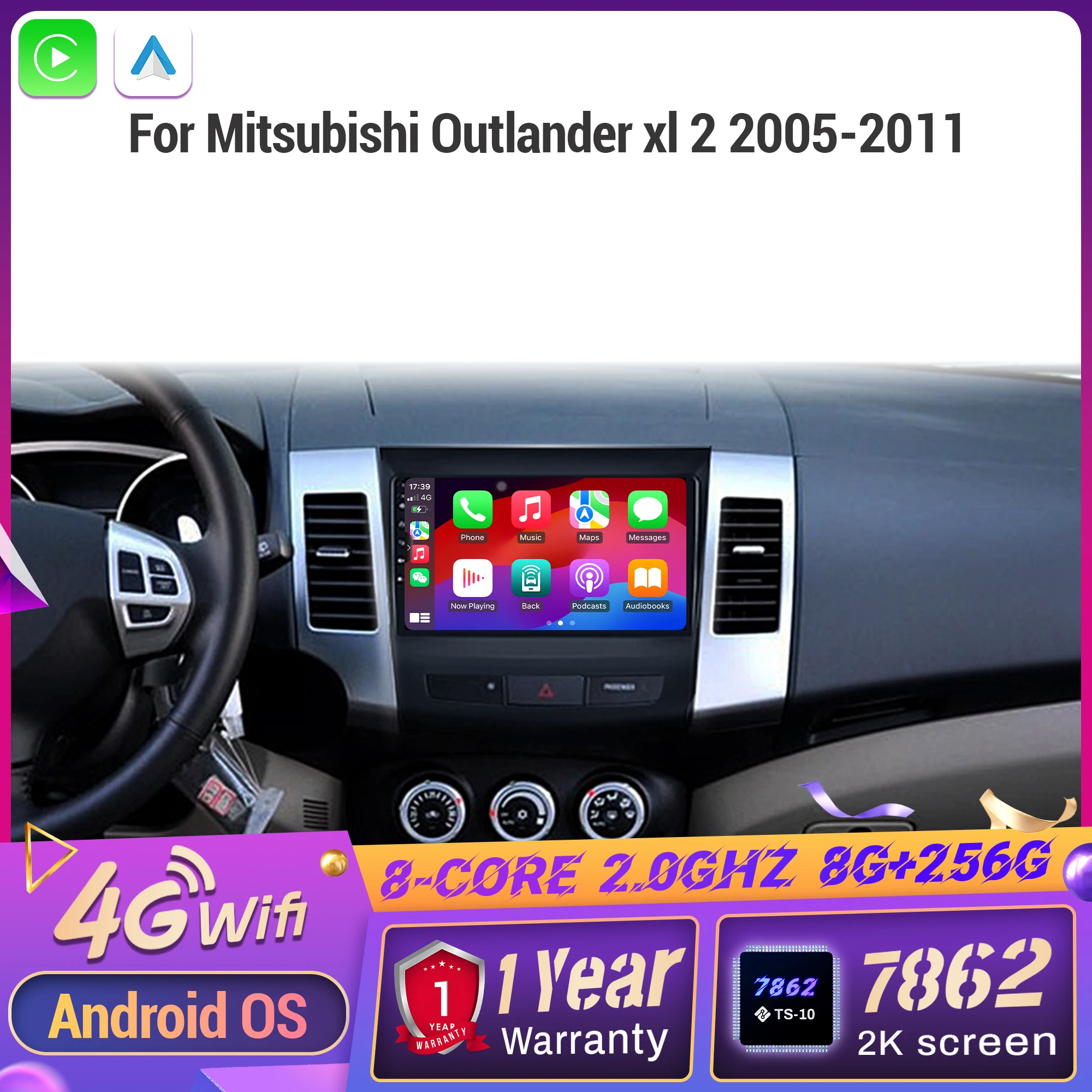 راديو السيارة أندرويد 14 لميتسوبيشي أوتلاندر xl 2 2005-2011 الملاحة الوسائط المتعددة اللاسلكية BT Carplay اللمس 2K شاشة QLED #1