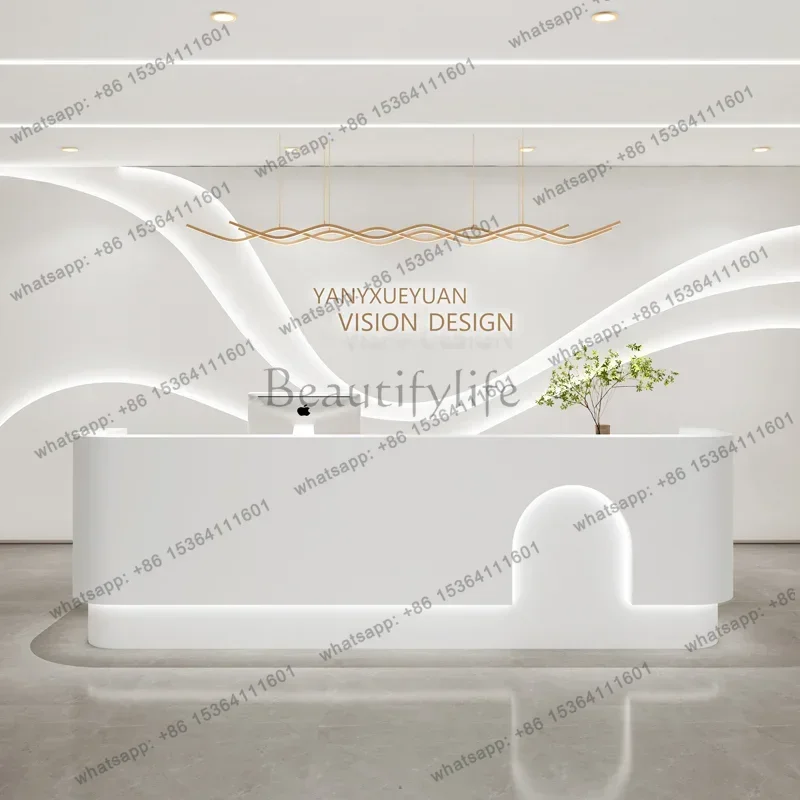 LSModern Cream Style Cashier Desk Nordic Creative Clothing Store Company Reception Desk Office Furniture Balcao Recepção FYRD