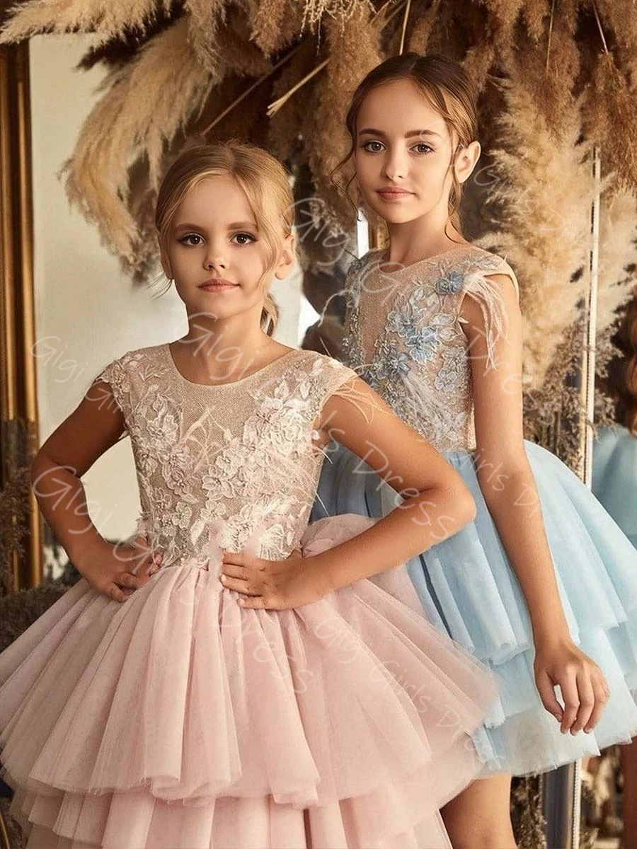 Robe de concours de princesse personnalisée pour filles, en dentelle scintillante, sans manches, corsage à fleurs, Mini longueur Tutu, robe de soirée personnalisée