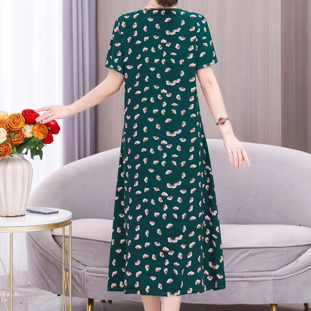 New Fashion Casual 2023 Summer Elegant Dresses For Women O-Neck Print Vintage Short Sleeve Dress Loose Women Clothing