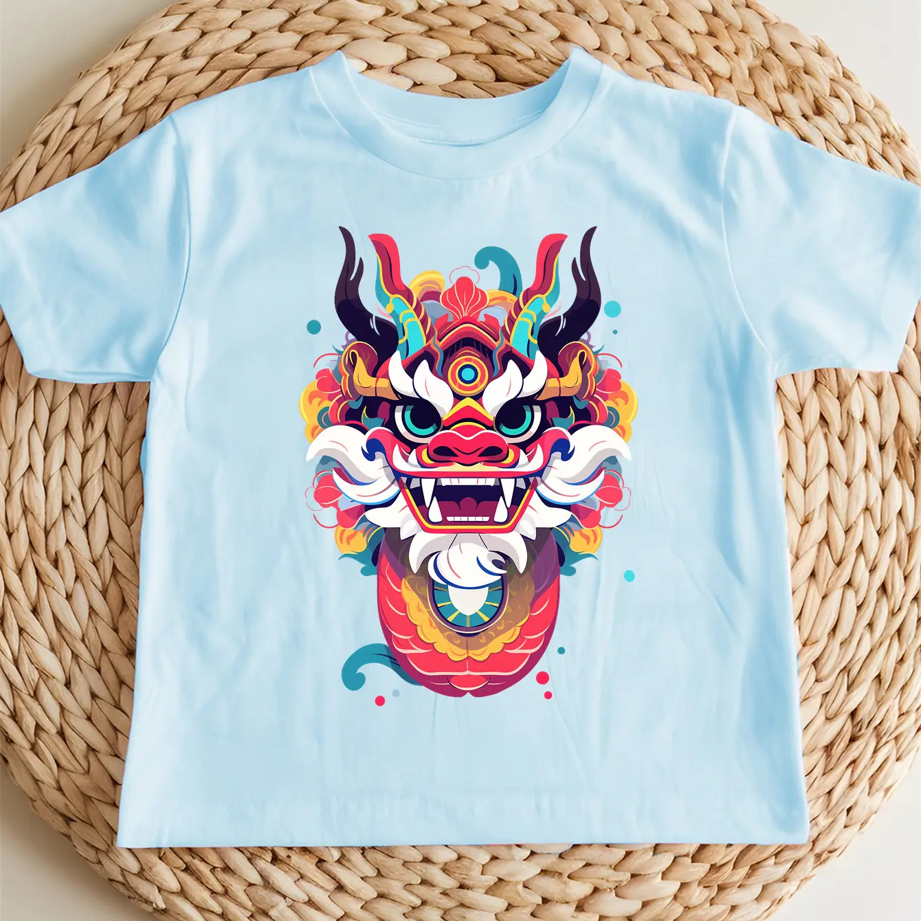 T-shirt manches courtes col rond pour enfants, 100% coton, imprimé Dragon chinois vigoureux, cadeau pour garçon/fille, doux, extérieur