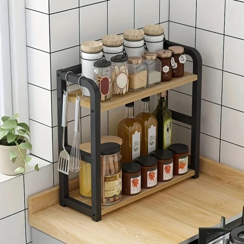 

1pc 2-Tier Metal Countertop Shelf - Space Saving Organizer for Coffee, Mugs & Condiments, Rustproof Kitchen Rack