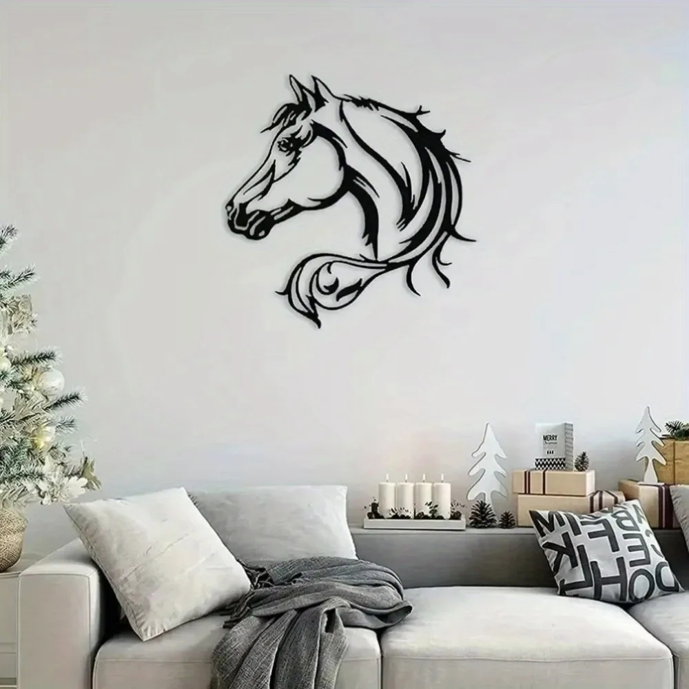 CIFbuy ™ Cabeza de caballo de Metal, arte de pared, estilo silueta, decoración ecuestre elegante, artesanía de hierro, esculturas de pared colgantes para el hogar y al aire libre
