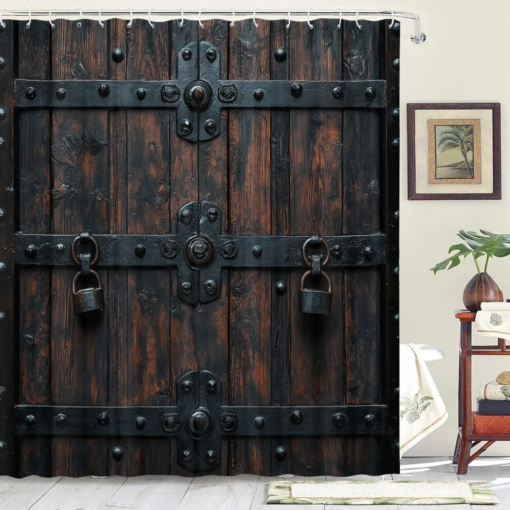 

Retro exquisite door pattern Washable Dirt-Resistant Shower Curtain Shower Head waterproof Polyester Bath Curtain For Home Decor