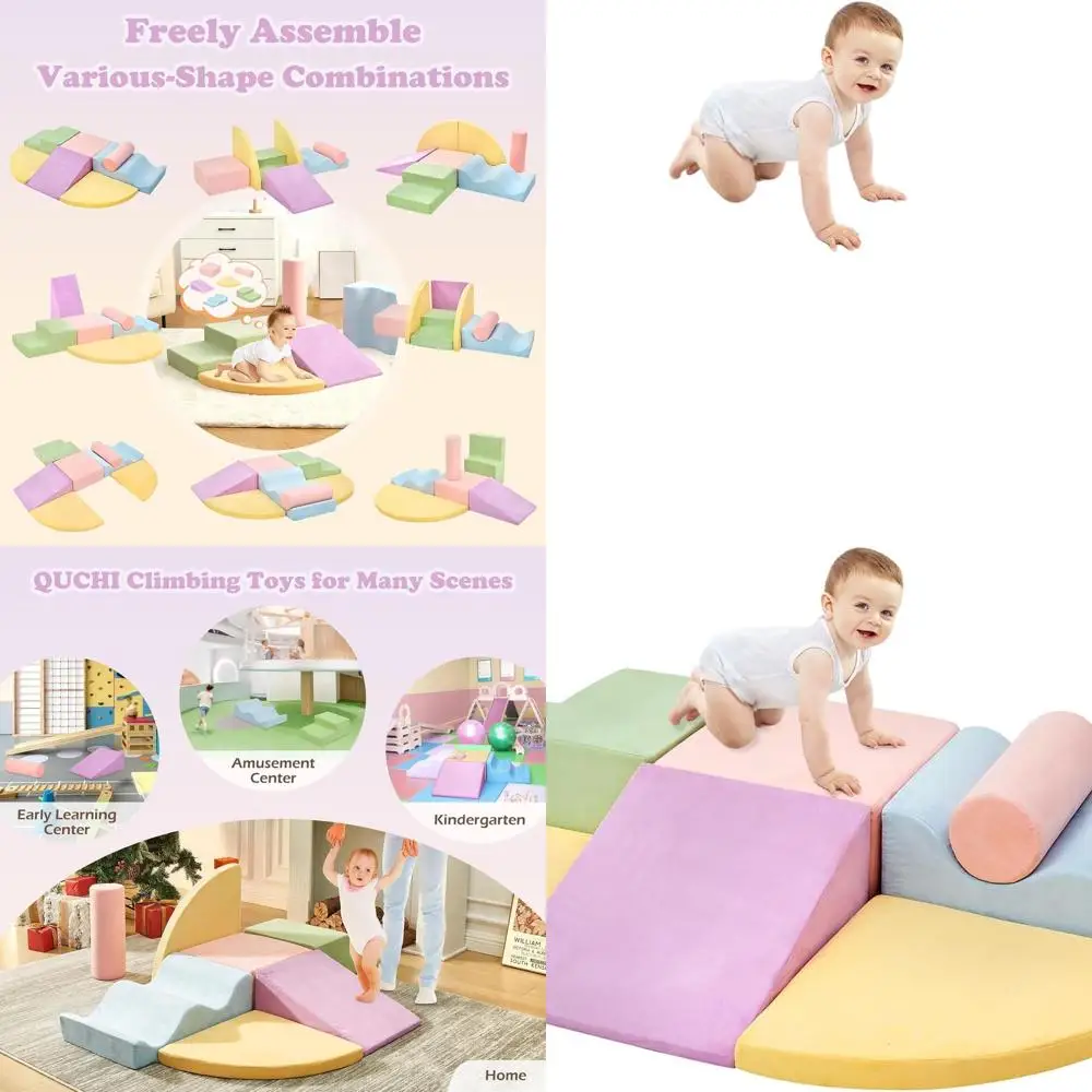 Miękki piankowy zestaw do wspinaczki dla maluchów do użytku w pomieszczeniach, 7-częściowa siłownia zabaw do raczkowania, wspinaczki i zjeżdżania.