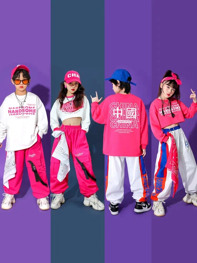 Mädchen Hip Hop Crop Top Cargo Hosen Kind Sweatshirt Plaid Rock Kind Streetwear Jazz Cheerleader Street Dance Kostüm Kleidung Set